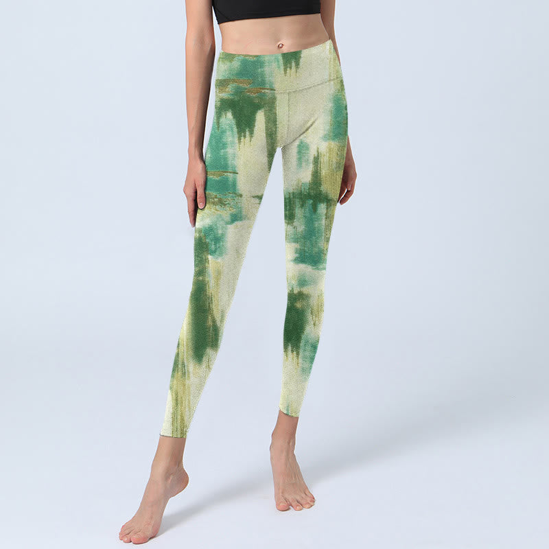 Leggings de ejercicio con estampado tie dye en beige y verde de Buddha Stones para mujer - image 6