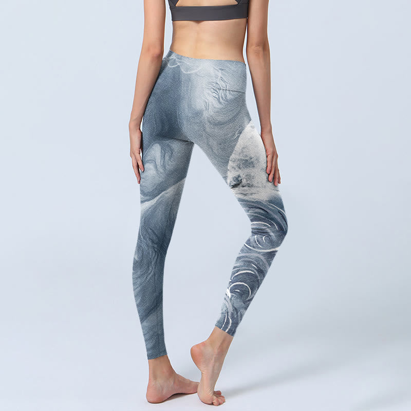 Leggings de ejercicio para mujer con diseño de gato blanco y gris pizarra claro y Buddha Stones - image 4