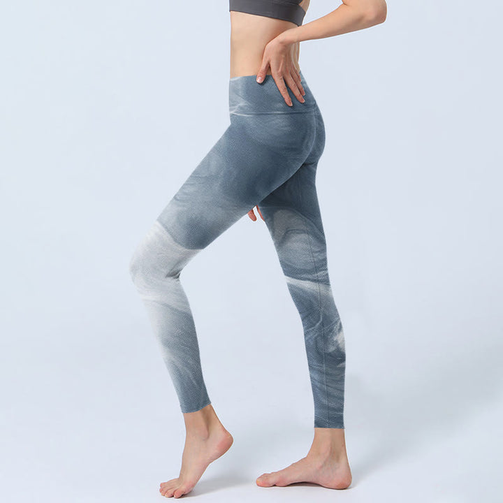 Leggings de ejercicio para mujer con diseño de gato blanco y gris pizarra claro y Buddha Stones - image 2