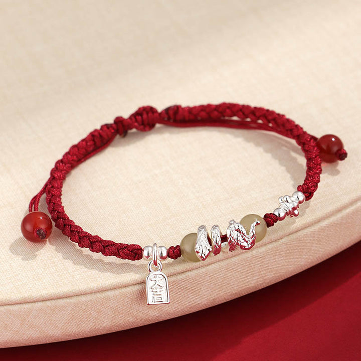 Pulsera trenzada protectora con hilo de jade hetiano y Buddha Stones para el año de la serpiente