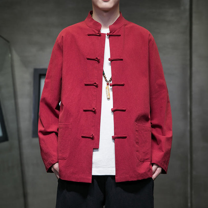 Traje chino Tang de algodón con botones de rana y Buddha Stones para hombre, chaqueta y camisa con bolsillos - Rojo - US/UK/AU46, EU56 (5XL) - image 36