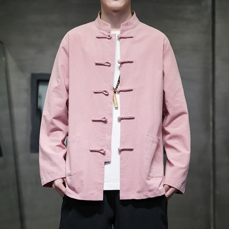 Traje chino Tang de algodón con botones de rana y Buddha Stones para hombre, chaqueta y camisa con bolsillos - Rosa - US/UK/AU46, EU56 (5XL) - image 30