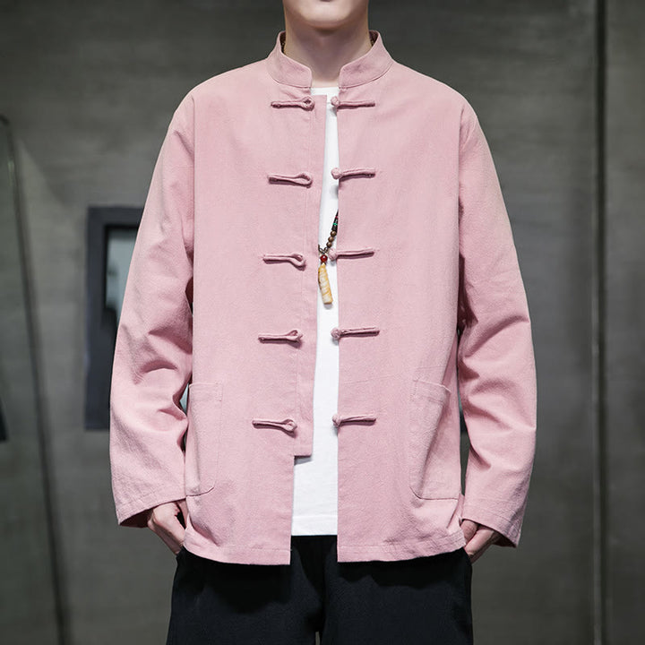 Traje chino Tang de algodón con botones de rana y Buddha Stones para hombre, chaqueta y camisa con bolsillos - Rosa - US/UK/AU46, EU56 (5XL) - image 30