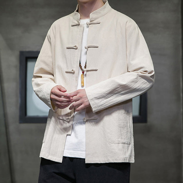 Traje chino Tang de algodón con botones de rana y Buddha Stones para hombre, chaqueta y camisa con bolsillos - image 9