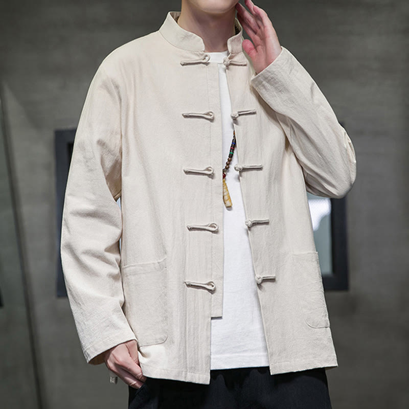 Traje chino Tang de algodón con botones de rana y Buddha Stones para hombre, chaqueta y camisa con bolsillos - image 6