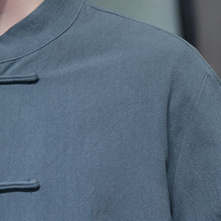 Traje chino Tang de algodón con botones de rana y Buddha Stones para hombre, chaqueta y camisa con bolsillos - image 22