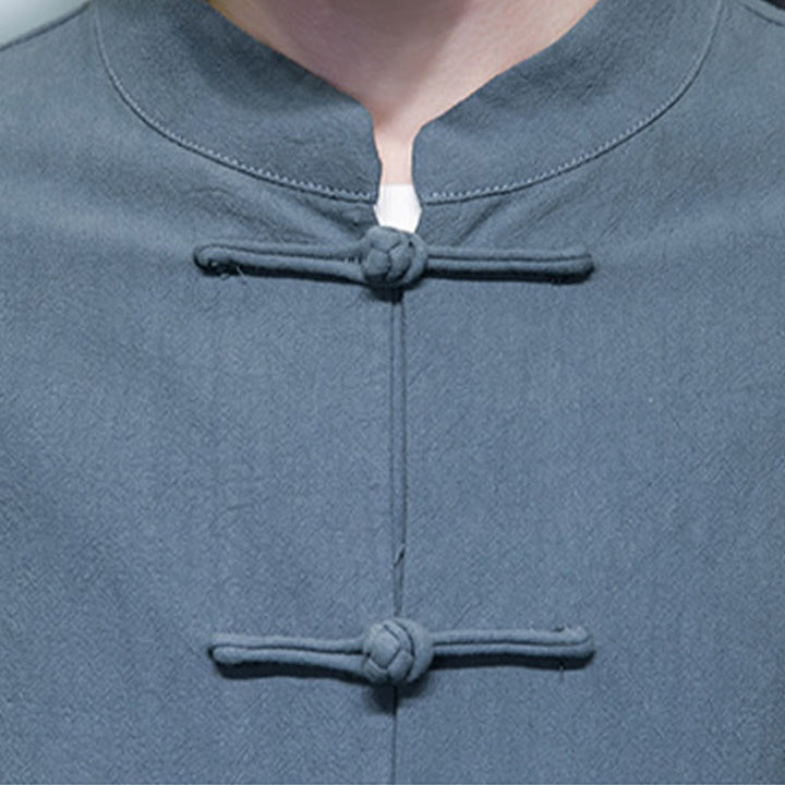 Traje chino Tang de algodón con botones de rana y Buddha Stones para hombre, chaqueta y camisa con bolsillos - image 21