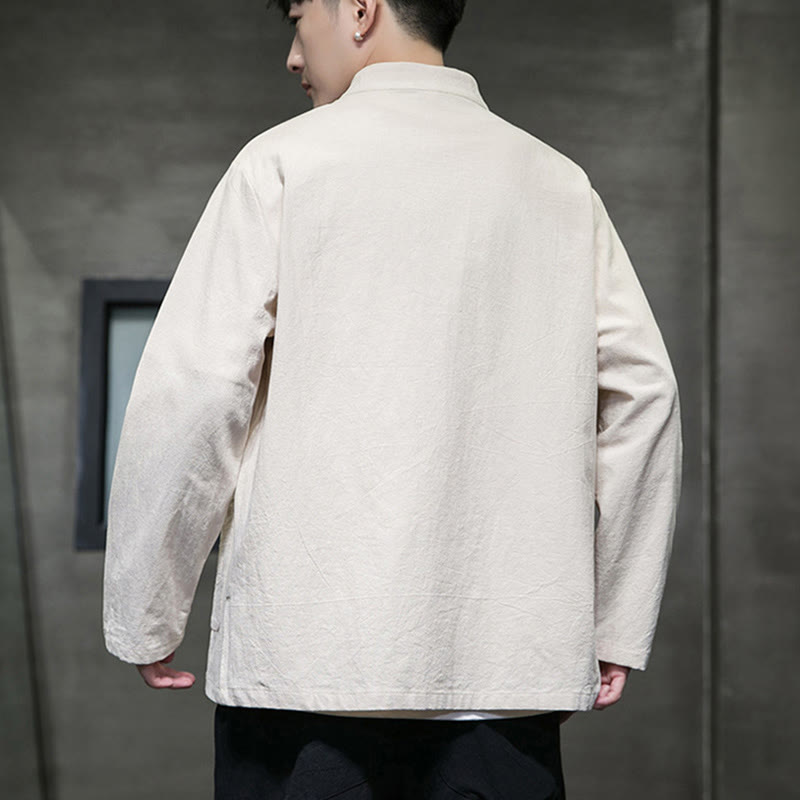 Traje chino Tang de algodón con botones de rana y Buddha Stones para hombre, chaqueta y camisa con bolsillos - image 7