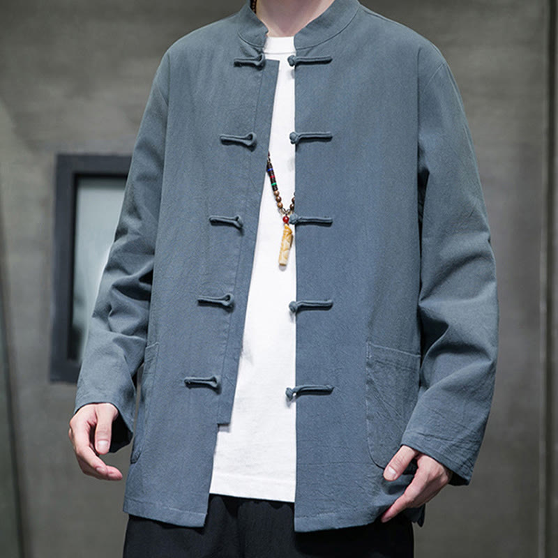 Traje chino Tang de algodón con botones de rana y Buddha Stones para hombre, chaqueta y camisa con bolsillos - image 13