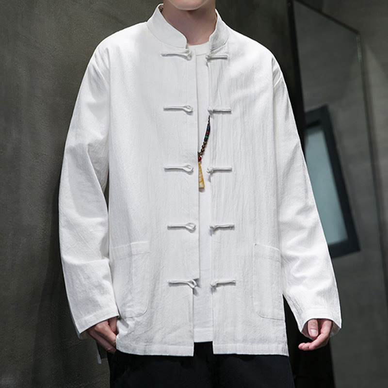 Traje chino Tang de algodón con botones de rana y Buddha Stones para hombre, chaqueta y camisa con bolsillos - image 4