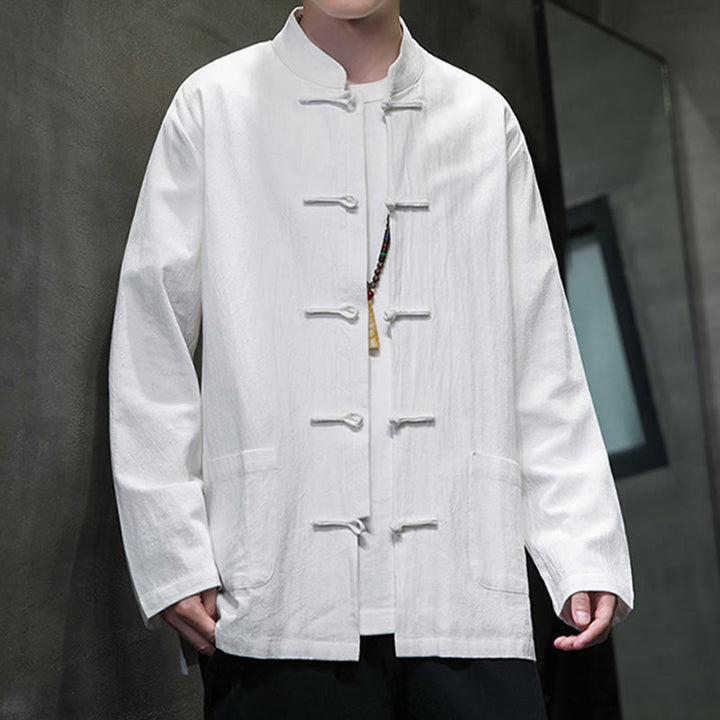 Traje chino Tang de algodón con botones de rana y Buddha Stones para hombre, chaqueta y camisa con bolsillos - image 4