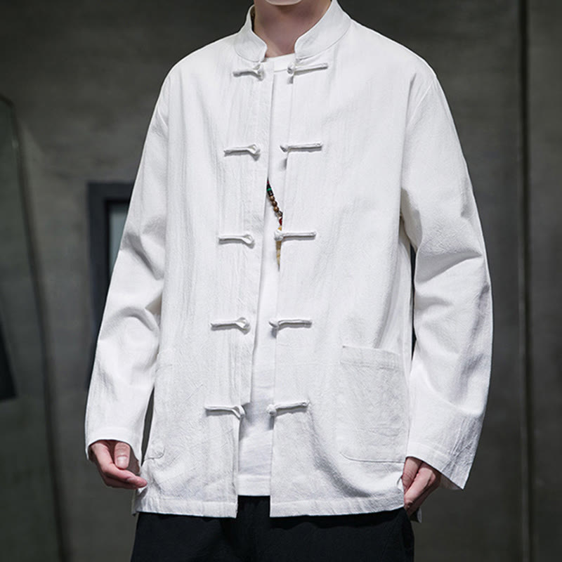 Traje chino Tang de algodón con botones de rana y Buddha Stones para hombre, chaqueta y camisa con bolsillos - image 1