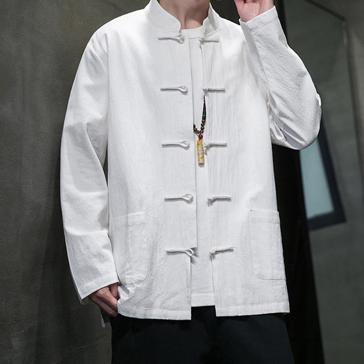 Traje chino Tang de algodón con botones de rana y Buddha Stones para hombre, chaqueta y camisa con bolsillos - image 3