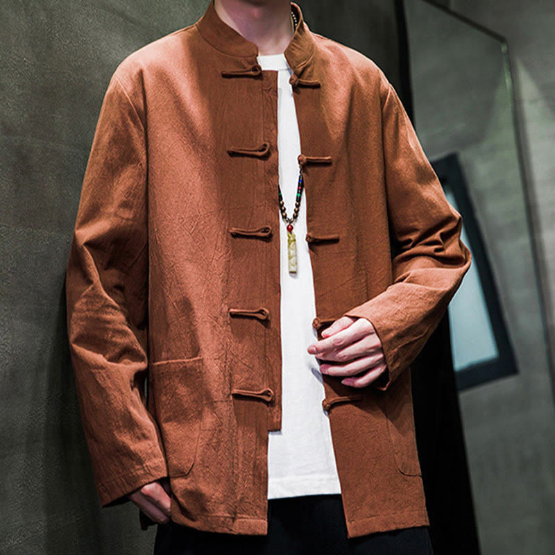 Traje chino Tang de algodón con botones de rana y Buddha Stones para hombre, chaqueta y camisa con bolsillos - image 27