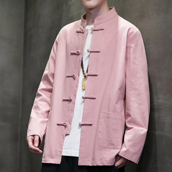 Traje chino Tang de algodón con botones de rana y Buddha Stones para hombre, chaqueta y camisa con bolsillos - image 35