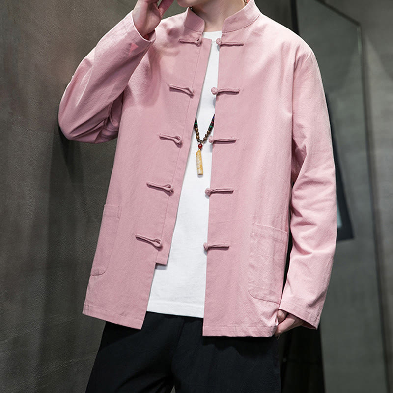 Traje chino Tang de algodón con botones de rana y Buddha Stones para hombre, chaqueta y camisa con bolsillos - image 34