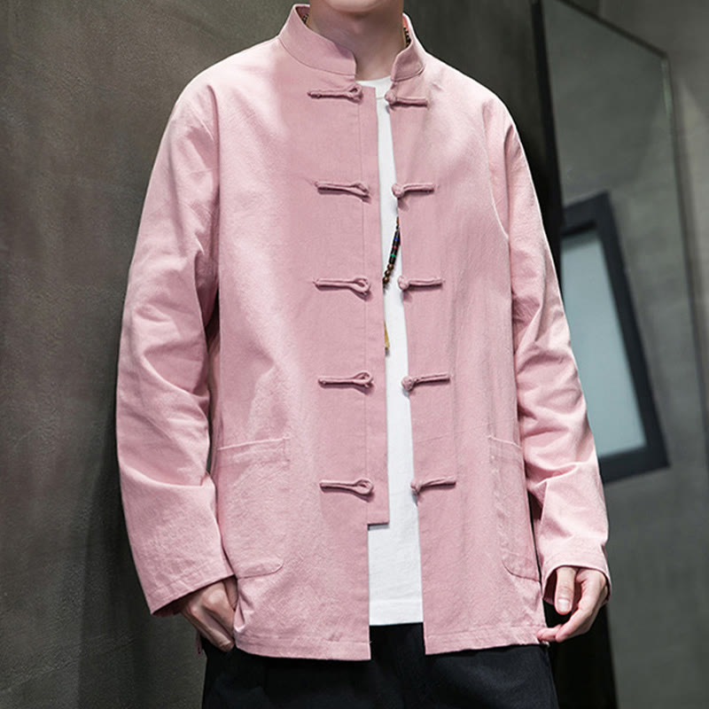 Traje chino Tang de algodón con botones de rana y Buddha Stones para hombre, chaqueta y camisa con bolsillos - image 31