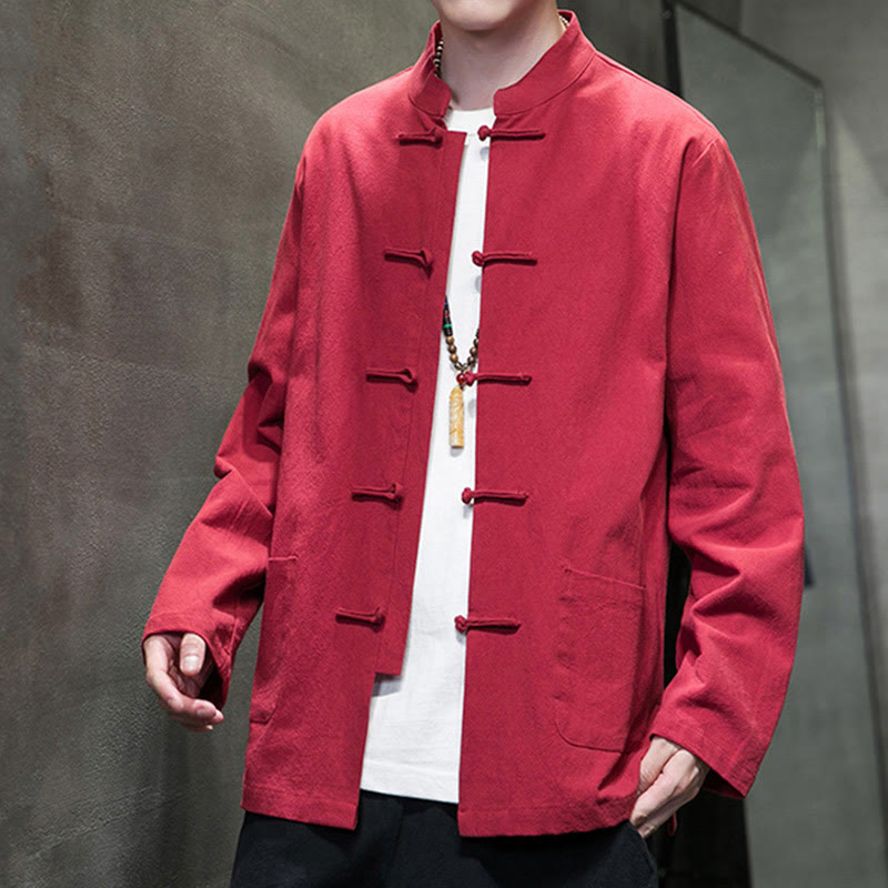 Traje chino Tang de algodón con botones de rana y Buddha Stones para hombre, chaqueta y camisa con bolsillos - image 41