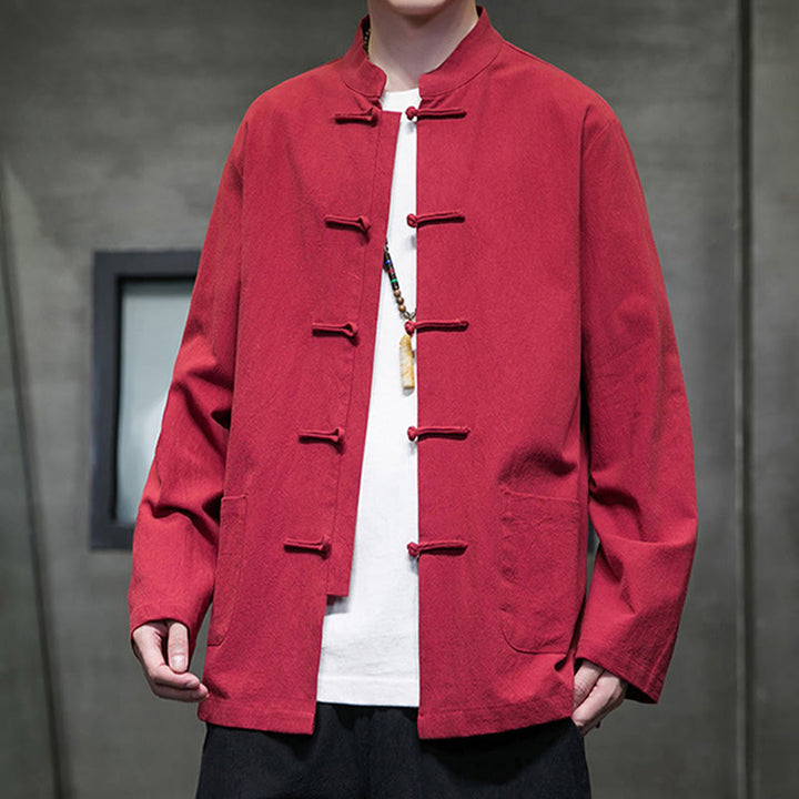 Traje chino Tang de algodón con botones de rana y Buddha Stones para hombre, chaqueta y camisa con bolsillos - image 37