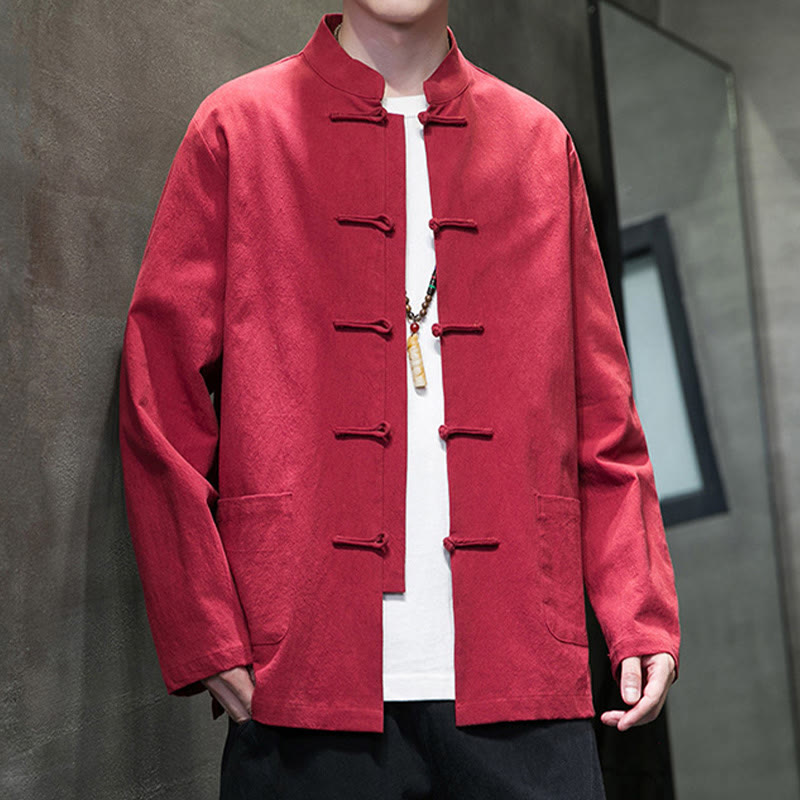 Traje chino Tang de algodón con botones de rana y Buddha Stones para hombre, chaqueta y camisa con bolsillos - image 40