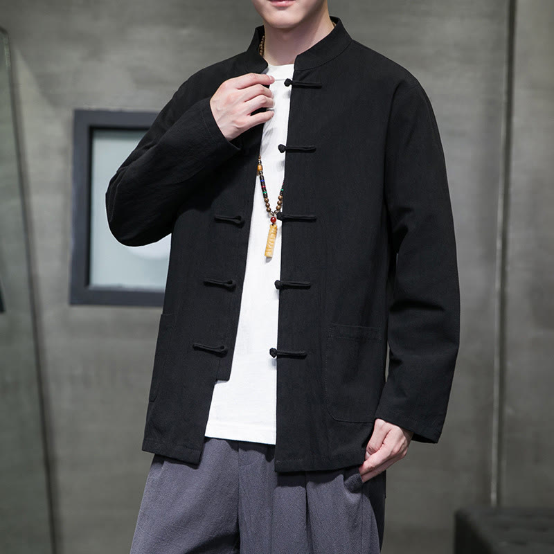 Traje chino Tang de algodón con botones de rana y Buddha Stones para hombre, chaqueta y camisa con bolsillos - image 46