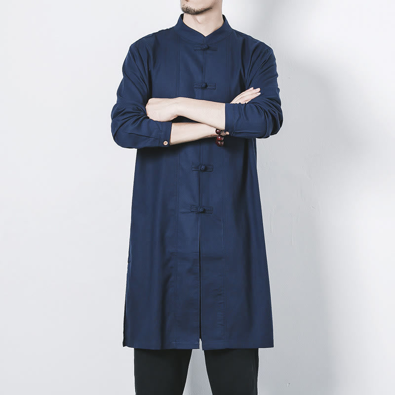 Abrigo de lino de longitud media para hombre con botones de rana y Buddha Stones en otoño, ropa zen - image 7