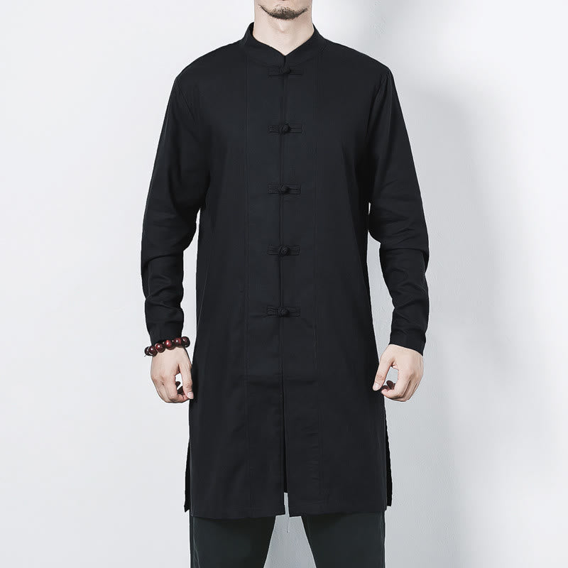 Abrigo de lino de longitud media para hombre con botones de rana y Buddha Stones en otoño, ropa zen - image 17