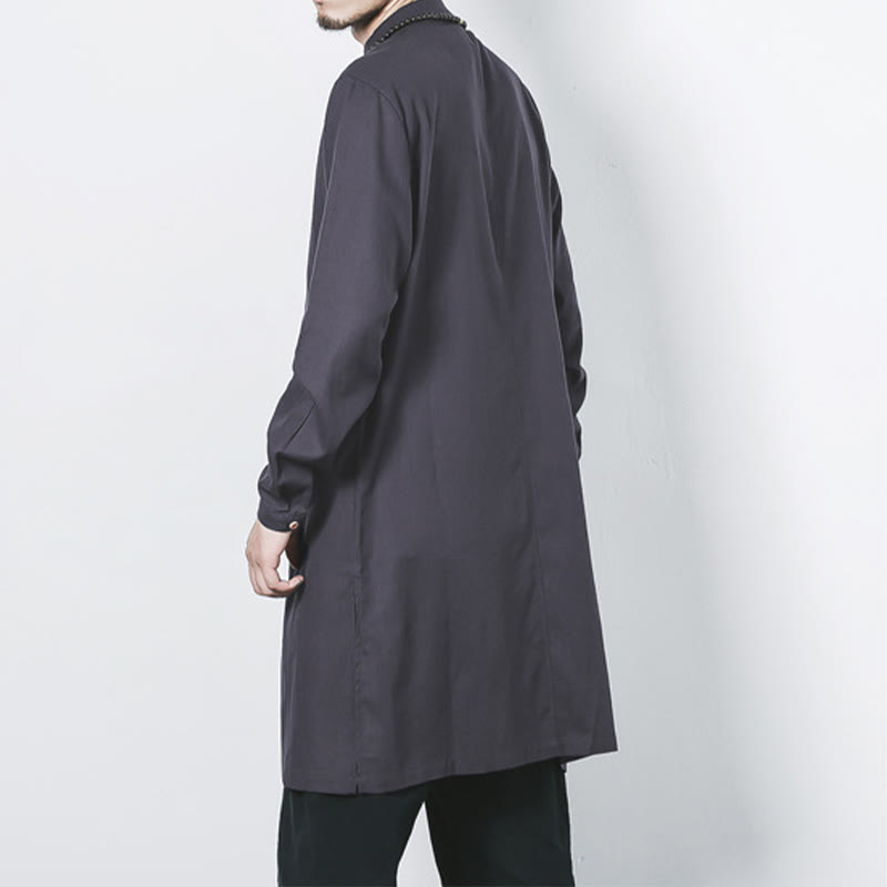 Abrigo de lino de longitud media para hombre con botones de rana y Buddha Stones en otoño, ropa zen - image 24