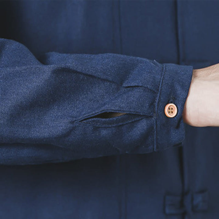 Abrigo de lino de longitud media para hombre con botones de rana y Buddha Stones en otoño, ropa zen - image 11