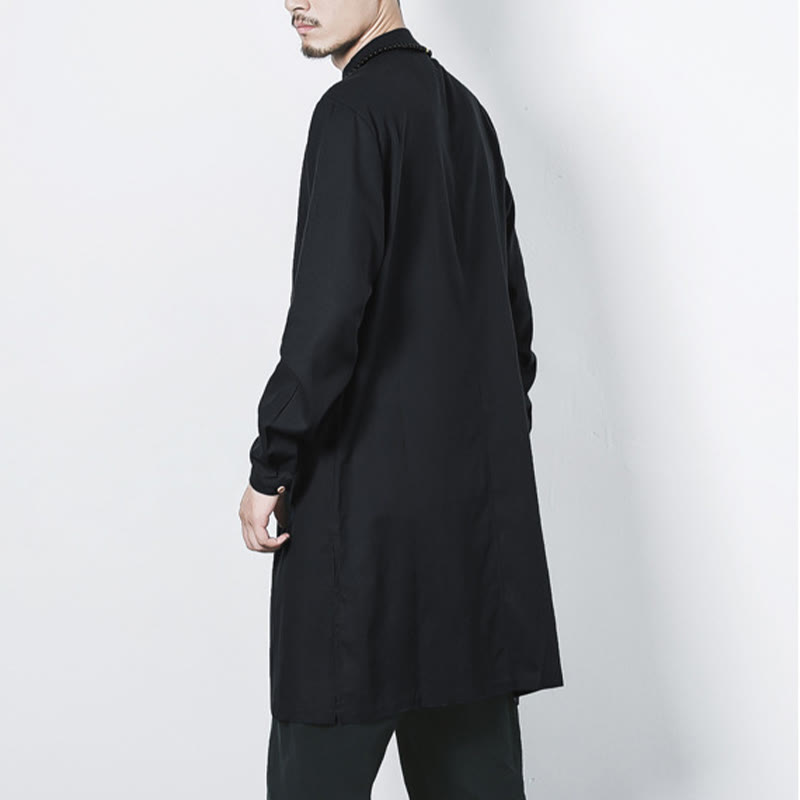 Abrigo de lino de longitud media para hombre con botones de rana y Buddha Stones en otoño, ropa zen - image 19