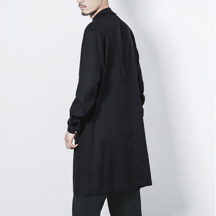 Abrigo de lino de longitud media para hombre con botones de rana y Buddha Stones en otoño, ropa zen - image 19