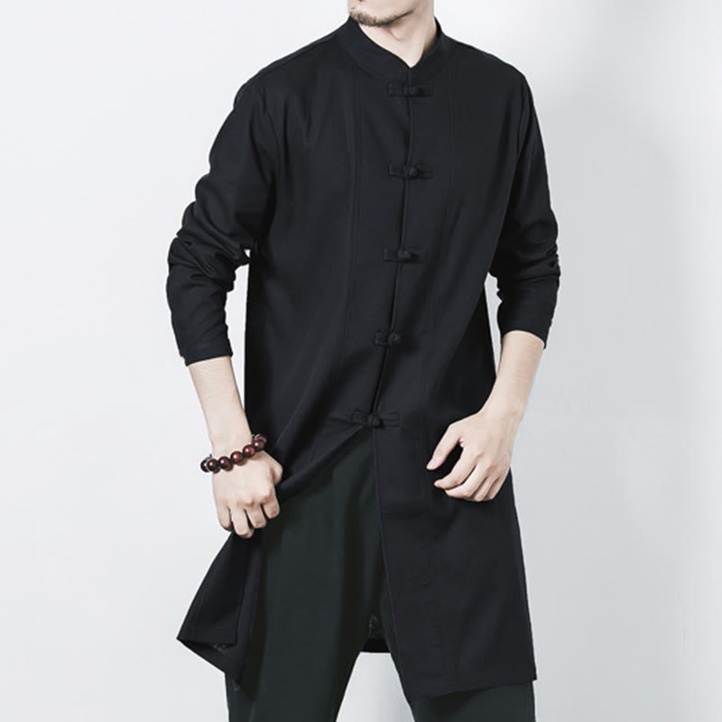 Abrigo de lino de longitud media para hombre con botones de rana y Buddha Stones en otoño, ropa zen - image 18