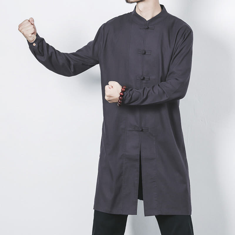 Abrigo de lino de longitud media para hombre con botones de rana y Buddha Stones en otoño, ropa zen - image 25
