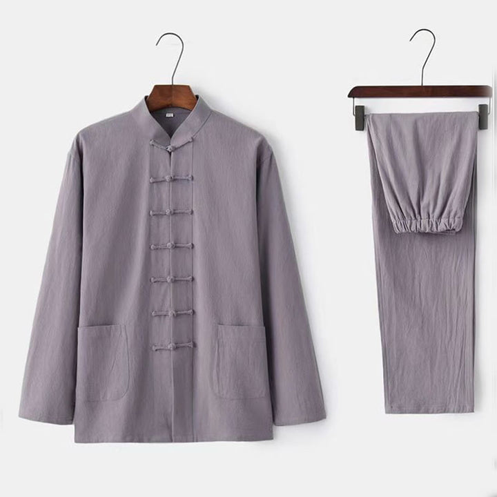 Conjunto de 2 piezas de traje Tang con Buddha Stones , uniforme tradicional con botones de rana, camisa de manga larga y pantalones para hombre - Gainsboro - US/UK/AU46, EU56 (5XL) - image 2