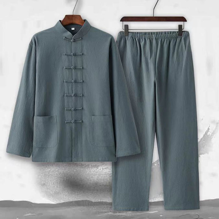 Conjunto de 2 piezas de traje Tang con Buddha Stones , uniforme tradicional con botones de rana, camisa de manga larga y pantalones para hombre - image 7