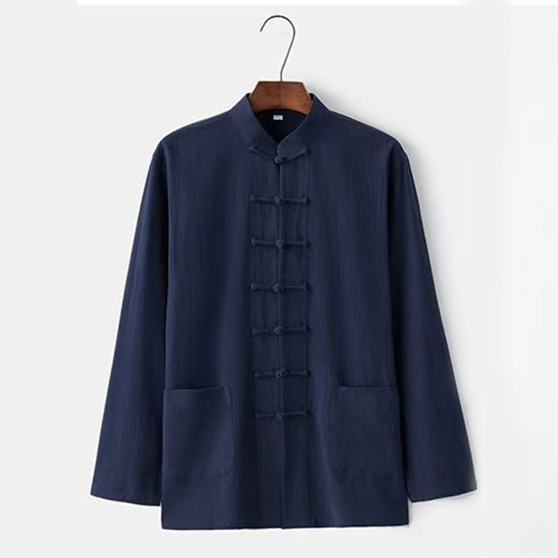 Conjunto de 2 Buddha Stones de traje tradicional Tang con botones de rana, camisa de manga larga y pantalón para hombre. - image 11
