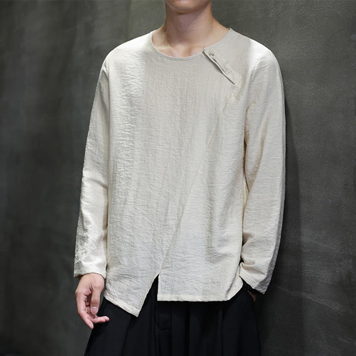 Camiseta de algodón de manga larga con cuello redondo y estampado de Buddha Stones para hombre - image 1