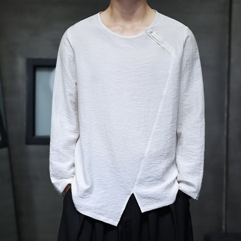 Camiseta de algodón de manga larga con cuello redondo y estampado de Buddha Stones para hombre - Blanco - US/UK/AU46, EU56 (5XL) - image 7