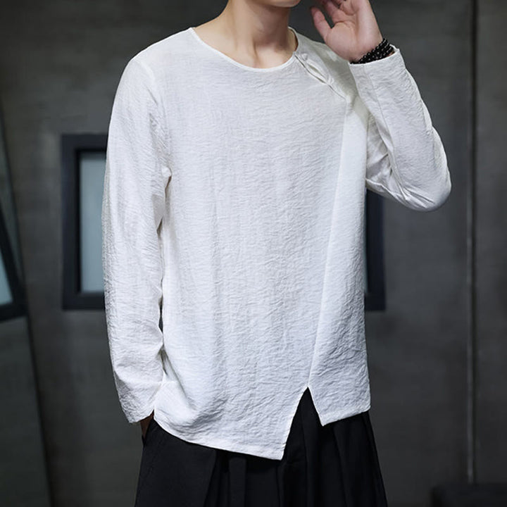 Camiseta de algodón de manga larga con cuello redondo y estampado de Buddha Stones para hombre - image 13