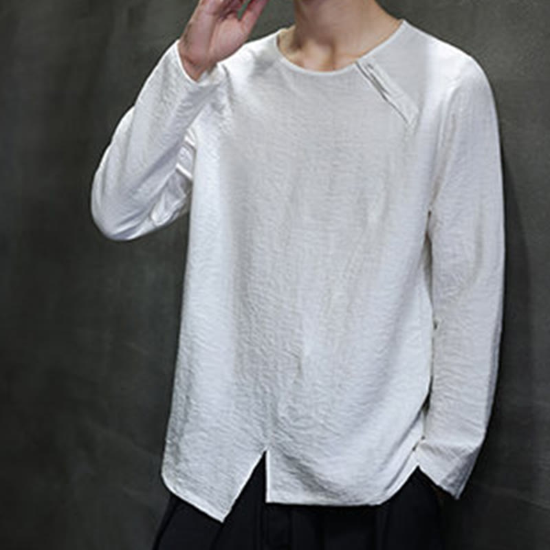 Camiseta de algodón de manga larga con cuello redondo y estampado de Buddha Stones para hombre - image 11