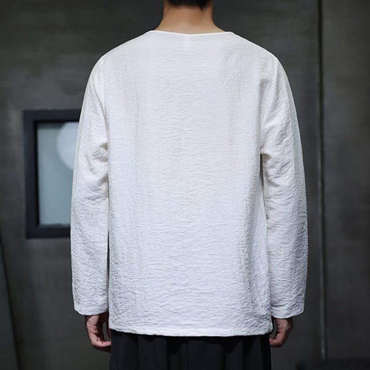 Camiseta de algodón de manga larga con cuello redondo y estampado de Buddha Stones para hombre - image 9