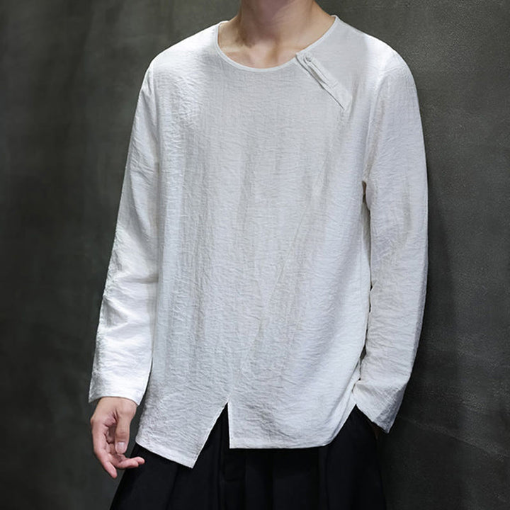 Camiseta de algodón de manga larga con cuello redondo y estampado de Buddha Stones para hombre - image 10