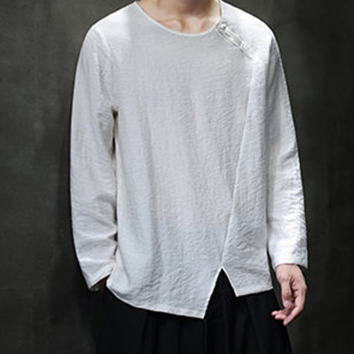 Camiseta de algodón de manga larga con cuello redondo y estampado de Buddha Stones para hombre - image 14