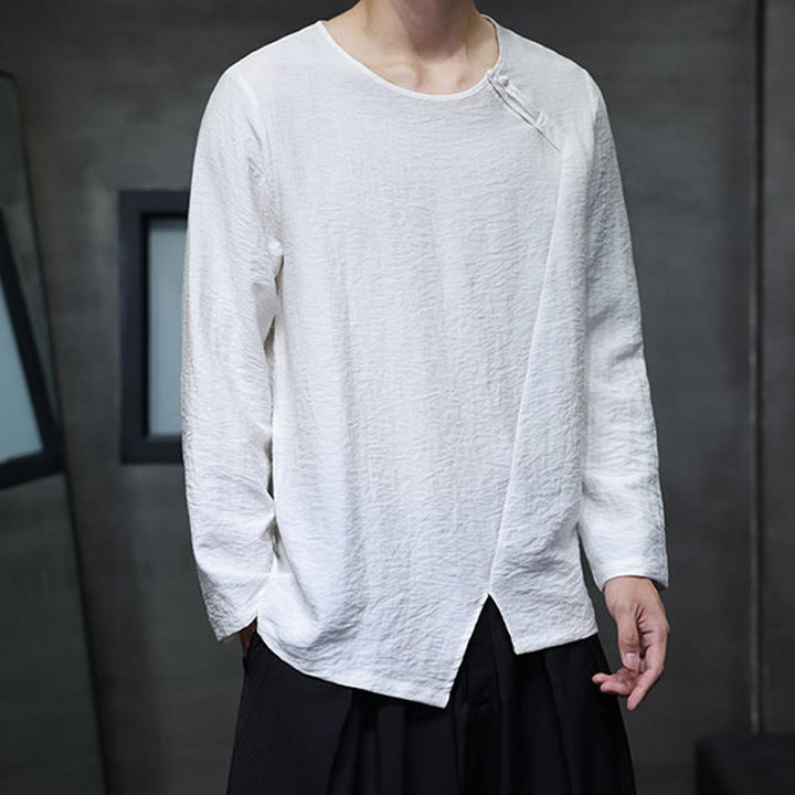 Camiseta de algodón de manga larga con cuello redondo y estampado de Buddha Stones para hombre - image 8