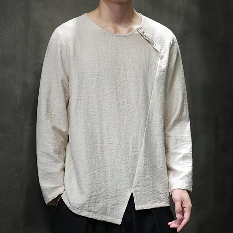 Camiseta de algodón de manga larga con cuello redondo y estampado de Buddha Stones para hombre - image 3