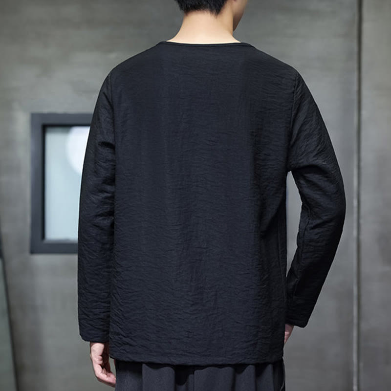 Camiseta de algodón de manga larga con cuello redondo y estampado de Buddha Stones para hombre - image 23