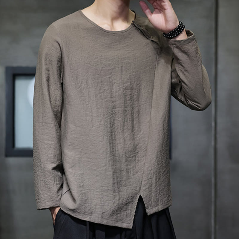 Camiseta de algodón de manga larga con cuello redondo y estampado de Buddha Stones para hombre - image 35