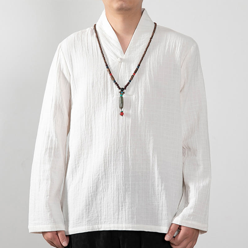 Camiseta de algodón de manga larga con cuello en V y estampado de Buddha Stones para hombre