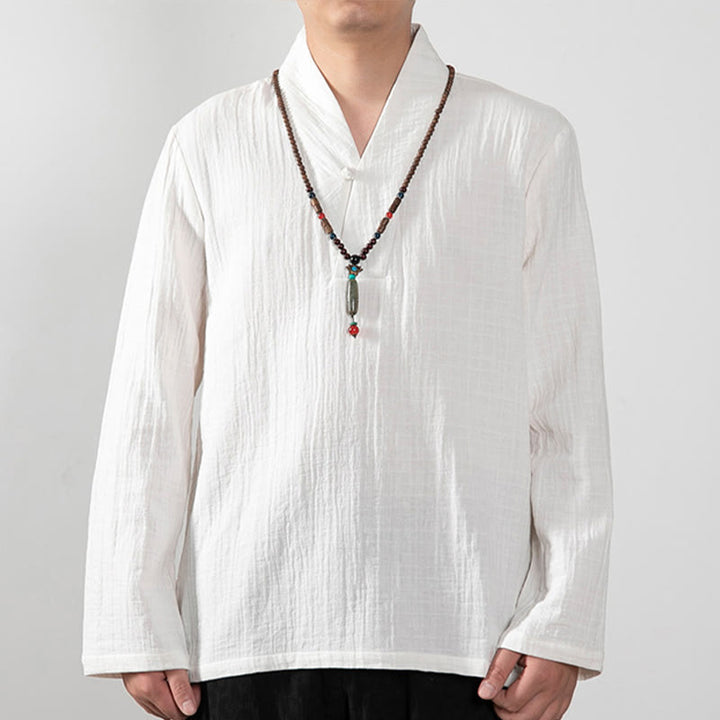 Camiseta de algodón de manga larga con cuello en V y estampado de Buddha Stones para hombre