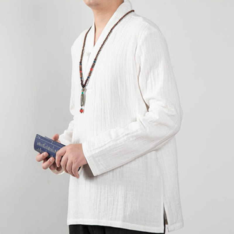 Camiseta de algodón de manga larga con cuello en V y estampado de Buddha Stones para hombre